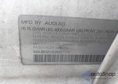 2016 Audi A4 2.0T Premium from USA, damaged, VIN WAUBFAFL9GN001172